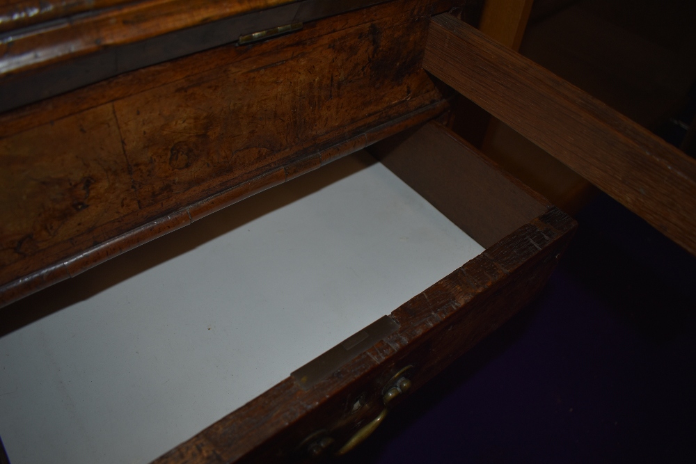 A Georgian burr wood bureau, having ledge to flap. Concealed interior compartment and three long - Image 5 of 6