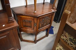 An Old Charm Oak credence or hall way table having carved crest for Lady Diana and Prince Charles