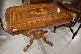 A Continental side table having typical marquetry work , probably Italian with central