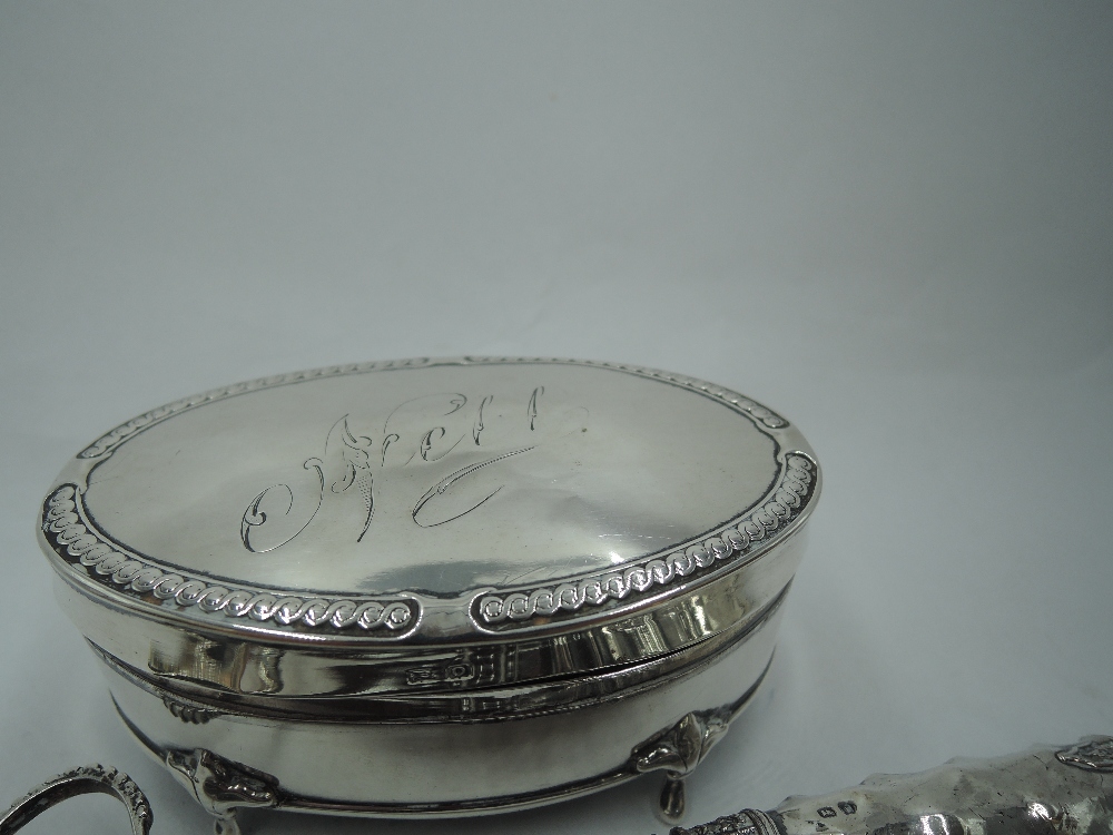 A small selection of HM silver including oval silver trinket box having hinged lid inscribed 'Nell', - Image 4 of 4