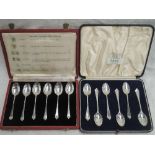 A cased set of six silver coffee spoons of plain form bearing the six British hallmarks for 1953,