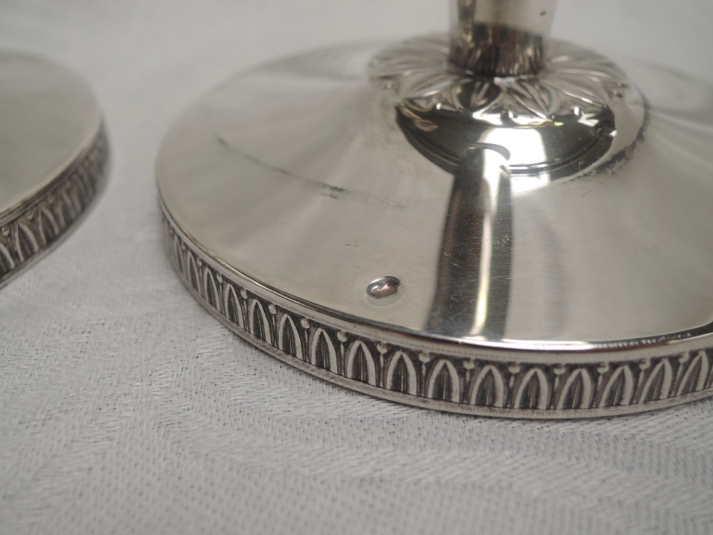 A pair of Swedish silver candle sticks having tapered columns to weighted circular bases, date - Image 2 of 3