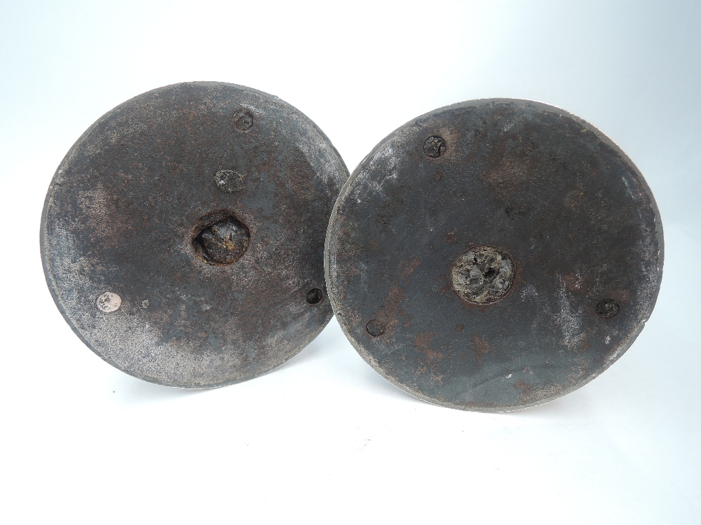 A pair of Edwardian silver candle sticks of squat form having gadrooned decoration, removable - Image 3 of 3