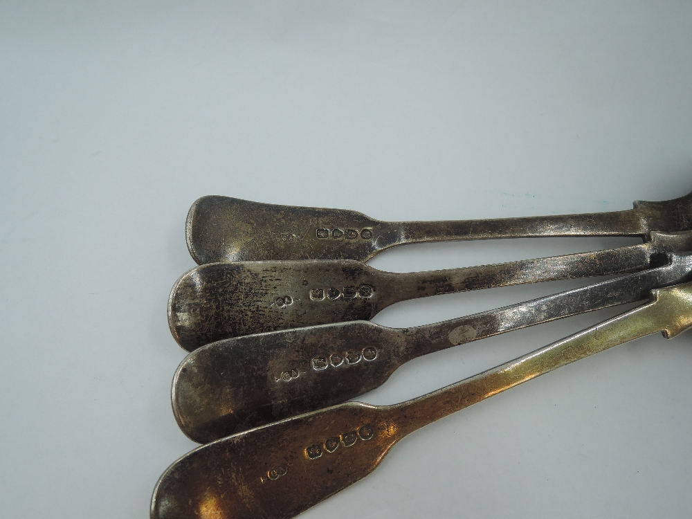 Four Victorian silver table spoons of fiddle back form having reeded decoration to rims and engraved - Image 3 of 3