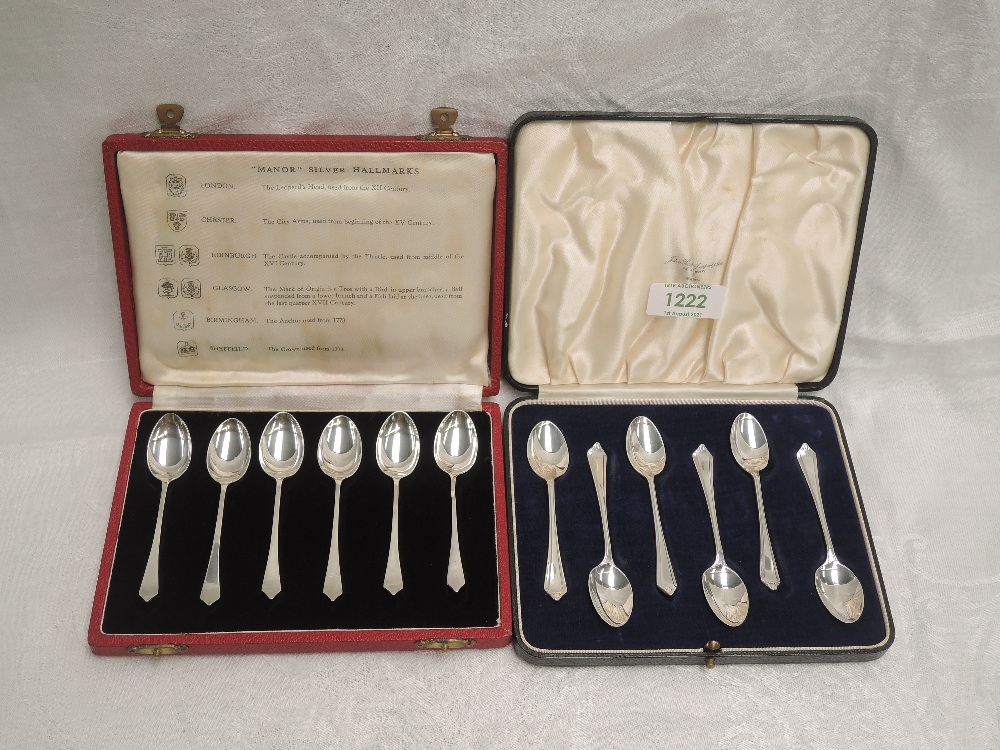 A cased set of six silver coffee spoons of plain form bearing the six British hallmarks for 1953, - Image 2 of 2