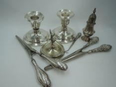 A selection of HM silver including two pairs of glove stretchers having moulded handles, a small