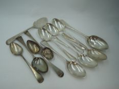 A selection of HM silver spoons of various forms and ages including four Georgian teaspoons, jam