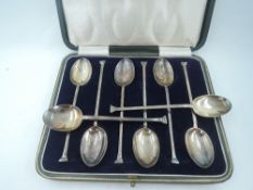 A cased set of six silver teaspoons of architectural form, Sheffield 1921, Cooper Brothers & Sons