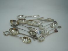 A selection of HM silver and white metal teaspoons including souvenir spoons, approx 128g