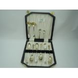 A cased set of six silver egg spoons, London 1932, makers marks worn, a pair of Victorian silver