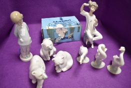Eight figure studies by Lladro three polar bears three geese and two life studies