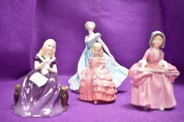 Three figural studies including Coalport Rapture and Royal Doulton Bo Peep Rose and Affection