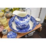 An impressive blue and white wash jug and water set by Wedgwood in the Etruria pattern