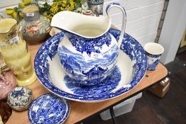 An impressive blue and white wash jug and water set by Wedgwood in the Etruria pattern