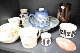A selection of ceramics including Bunnykins Jasper ware red ground dish and Bentham Pottery