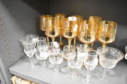 A selection of wine and spirit glasses including lustre wine goblet