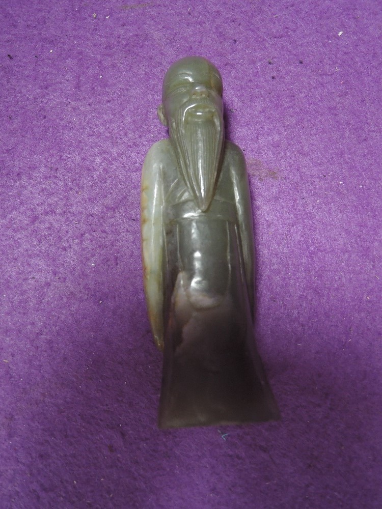 A Jade nephrite stone carved figure of a Chinese man standing 14cm high