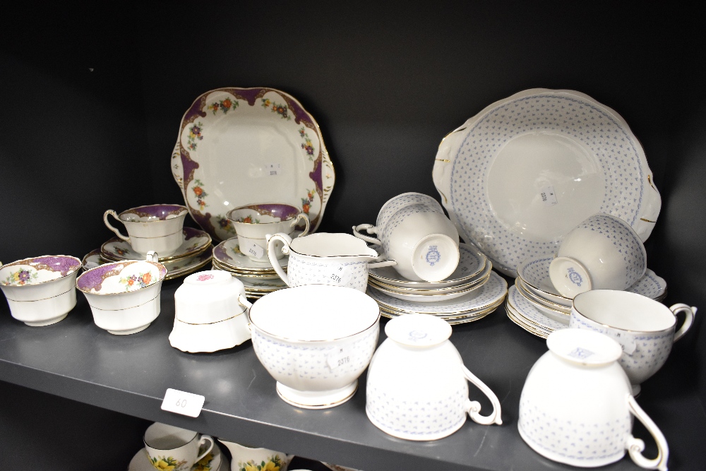 Two part tea services including Fenton Queen Anne and Bell china