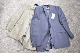 A gents wool blend check suit by Skopes 44R as new with tags and navy blue Centaur suit jacket