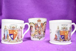Three antique souvenir cups including two by Foley china and one by Harrods