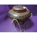 A Japanese lacquer lidded vessel having Indian dancer and animal design