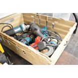 A selection of Makita and similar power tools including angle grinder and drill etc