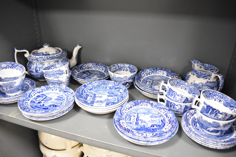 A selection of tea and dinner wares by Copeland Spode having blue and black back stamps