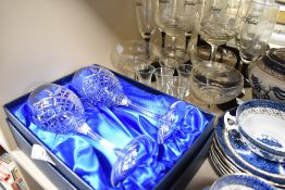 A selection of clear cut crystal wine and champagne glasses including Rockingham
