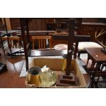 A selection of Ecclesiastical items, including Oak crucifix and brass altar items