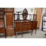 An Edwardian mahogany and inlaid sideboard having mirror back , on square tapered legs, width
