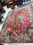 A large antique hand woven carpet square or room run approx 270 x 350 cm