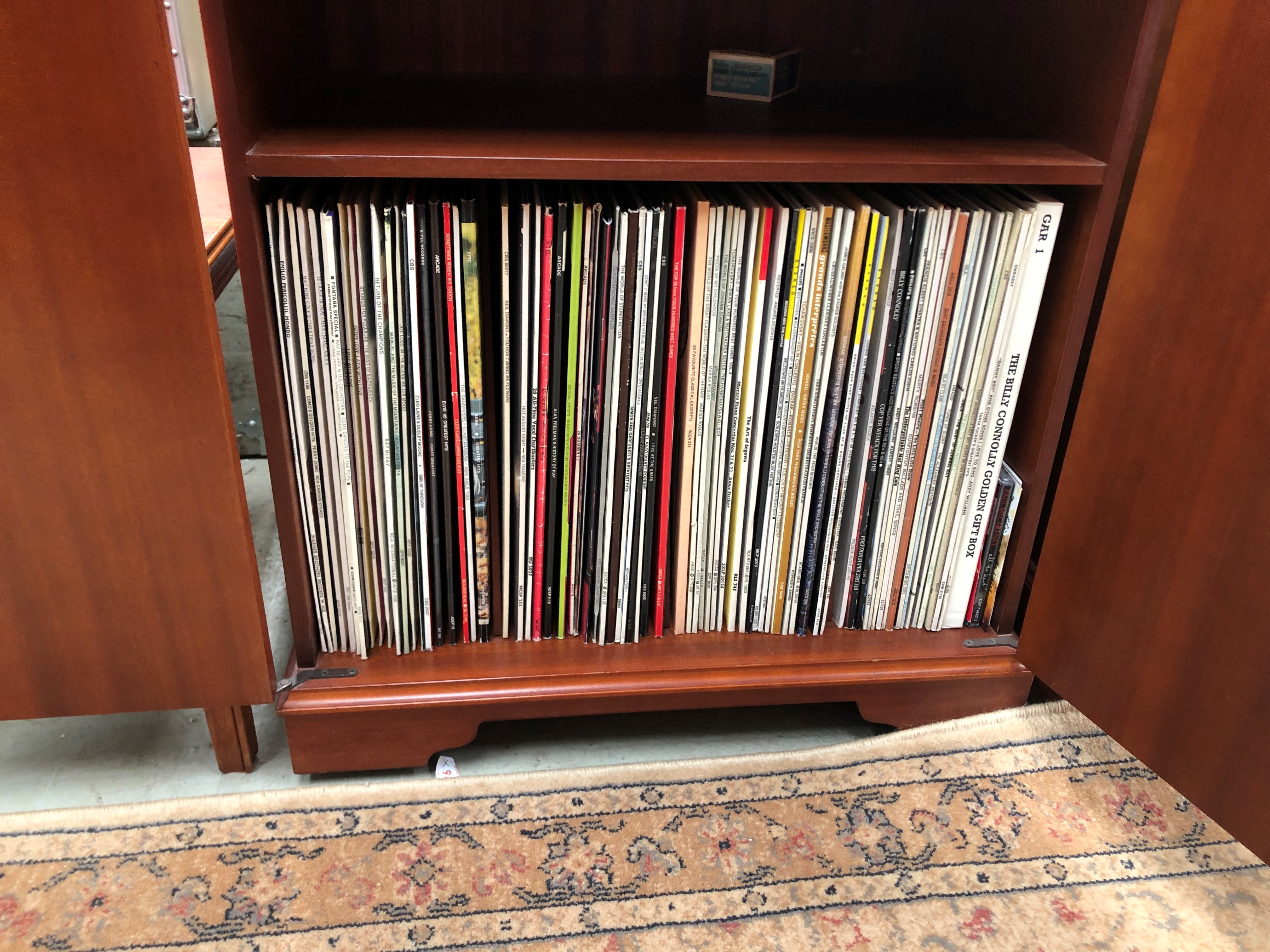 A modern reproduction media cabinet and smaller matching cupboard with vinyl records included - Image 2 of 2
