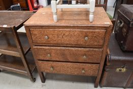 An early 20th Century oak bedroom chest of three drawers, having later handles, width approx. 68cm