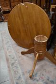 A modern rubberwood circular top dining table on bulbous column , diameter approx. 105cm