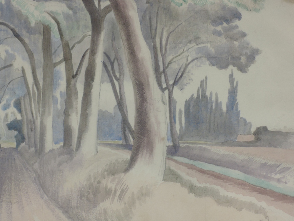 A watercolour, John Nash, Row of Trees, signed and attributed verso, 37 x 53cm, plus frame and