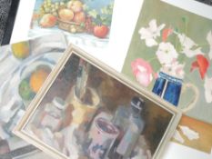 Four oil paintings, Albert Dickens, still life, inc, fruit bowl, 24 x 28cm, plus frame and glazed