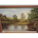 An oil painting on board, Alan Thomason, Boretree Tarn Rusland, signed abd attributed verso, 45 x