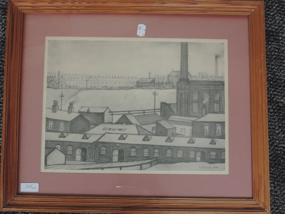 A pair of re-prints, after L S Lowry, 27 x 36cm, plus frame and glazed - Image 2 of 2