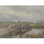 An oil painting, W Artingstall, crofter herding sheep, signed, 23 x 34cm, plus frame and glazed