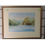 A watercolour, Paul Riley, estuary/lake landscape, signed, 23 x 32cm, plus frame and glazed