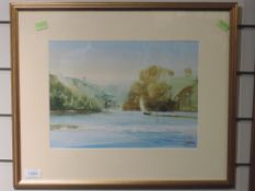 A watercolour, Paul Riley, estuary/lake landscape, signed, 23 x 32cm, plus frame and glazed