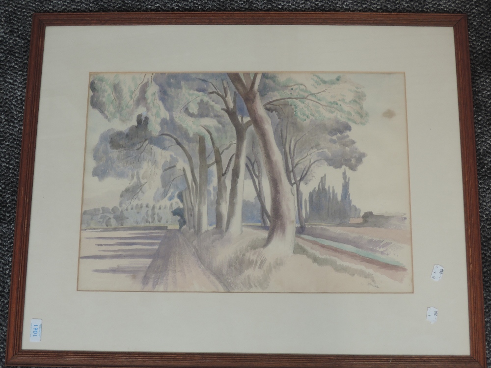 A watercolour, John Nash, Row of Trees, signed and attributed verso, 37 x 53cm, plus frame and - Image 2 of 6