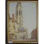 Two watercolours, H W Hallas, Flemish townscape, signed and dated 1936, 38 x 27cm, and possibly