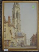 Two watercolours, H W Hallas, Flemish townscape, signed and dated 1936, 38 x 27cm, and possibly