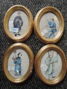 A set of four Chinese silk paintings, character studies, 11 x 8cm