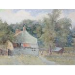 A watercolour, H S Crossland, farmstead, signed and dated 1917, 27 x 33cm, plus frame and glazed