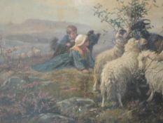 An oil painting on board, Schenck, young shepherds, 40 x 60cm, plus frame