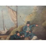 A pair of oil paintings, sailors, C19th, naive, 25 x 34cm, plus frame
