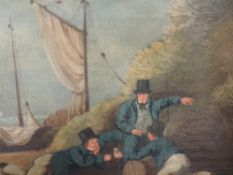 A pair of oil paintings, sailors, C19th, naive, 25 x 34cm, plus frame