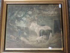 A print, after George Morland, Feeding the Pigs, 45 x 55cm, plus frame and glazed